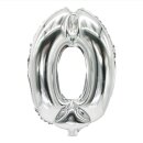 Folienlufballon, 35 x 20cm, "0", silber, mit...
