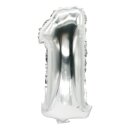 Folienlufballon, 35 x 20cm, "1",silber, mit...