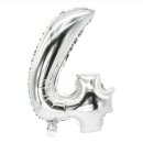 Folienlufballon, 35 x 20cm, "4", silber, mit...