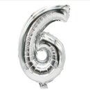 Folienlufballon, 35 x 20cm, "6", silber, mit...