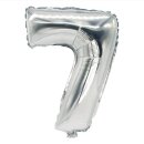Folienlufballon, 35 x 20cm, "7", silber, mit...