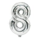 Folienlufballon, 35 x 20cm, "8", silber, mit...