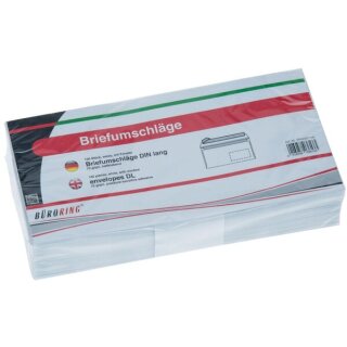 Büroring Briefhüllen DIN Lang, mit Fenster, weiß mit grauen Inneneindruck, 100er Packung