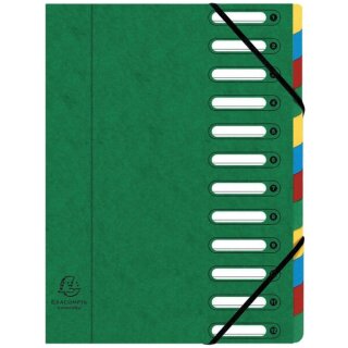Exacompta Eckspann-Ordnungsmappe, 12 Fächer, grün, Harmonikarücken, ausgestanzten Fenstern zum Beschriften, 425 g/qm Manilakarton (außen), 225 g/qm Karton Fächerblock, Fassungsvermögen: 600 Blatt (80g/qm), Eckspannverschluss