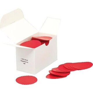 Siegelsterne rot, Ø 51 mm, gum. gewellter Rand. VE = Pack = 1.000 Stück.