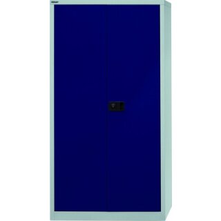 Flügeltürenschrank Universal, 3 Fachböden, 4 OH, Farbe Korpus lichtgrau, Türen oxfordblau, abschließbar, Maße (HxBxT): 1.806 x 914 x 400 mm