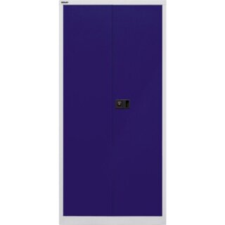 Flügeltürenschrank Universal, 4 verzinkte Fachböden, 5 OH, Farbe Korpus lichtgrau, Türen oxfordblau, abschließbar, Maße (HxBxT): 1.950 x 914 x 400 mm
