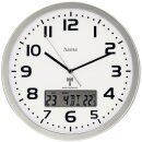Funkwanduhr Extra, silber Datum- und Temperaturanzeige
