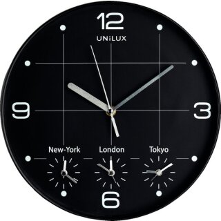 Quarz-Wanduhr "On Time", schwarz, Ø 30,5 cm, 4 verschiedene Zeitzonen