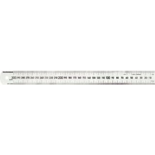 Premium Stahllineal 30 cm für Linkshänder, aus rostfreiem Edelstahl, mit 0-Punkt an der Außenkante, mm- & 1/2 mm-Teilung, Aufhängeloch